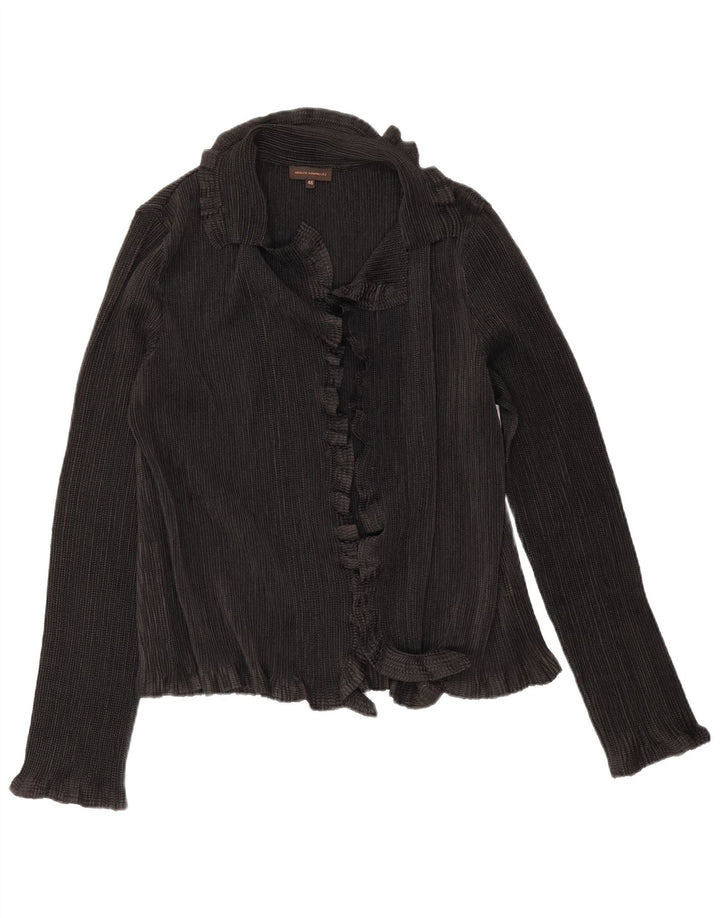 Adolfo Dominguez Damen Hemdbluse mit Rüschen vorne IT 46 Large Schwarz