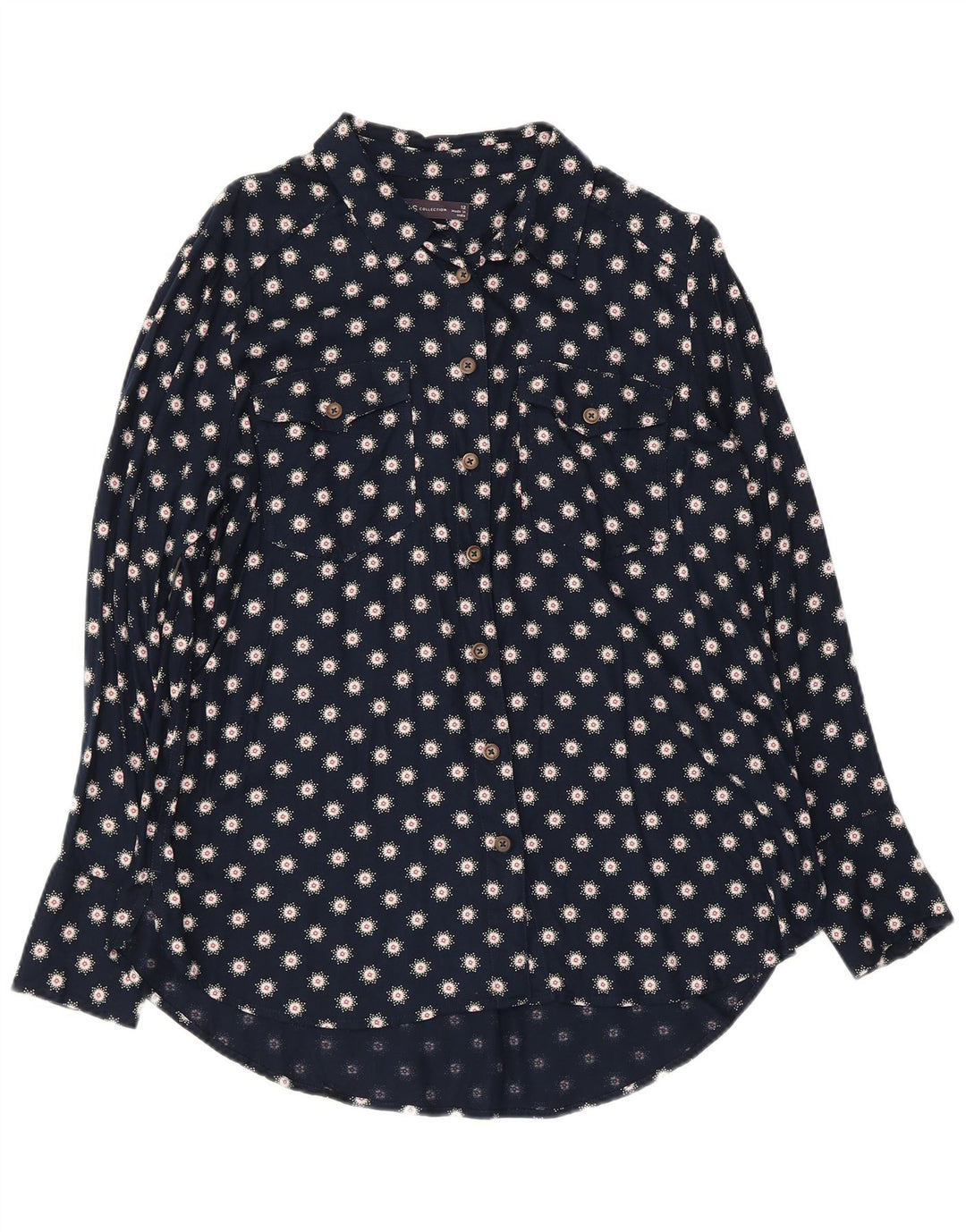 Marks & Spencer Damen-Hemdbluse UK 12 Mittelmarineblaue geblümte Viskose