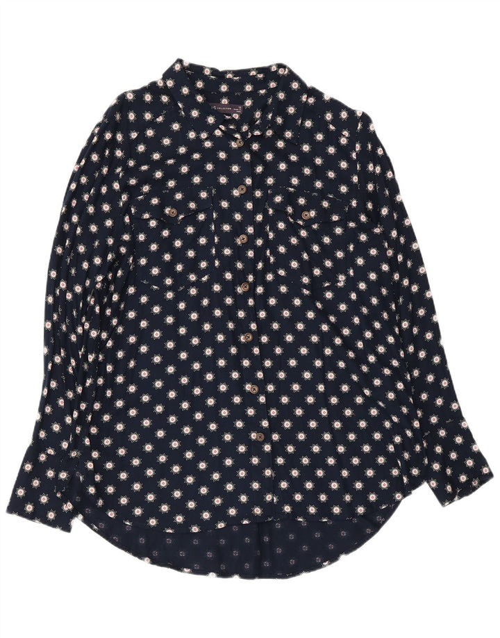 Marks & Spencer Damen-Hemdbluse UK 12 Mittelmarineblaue geblümte Viskose