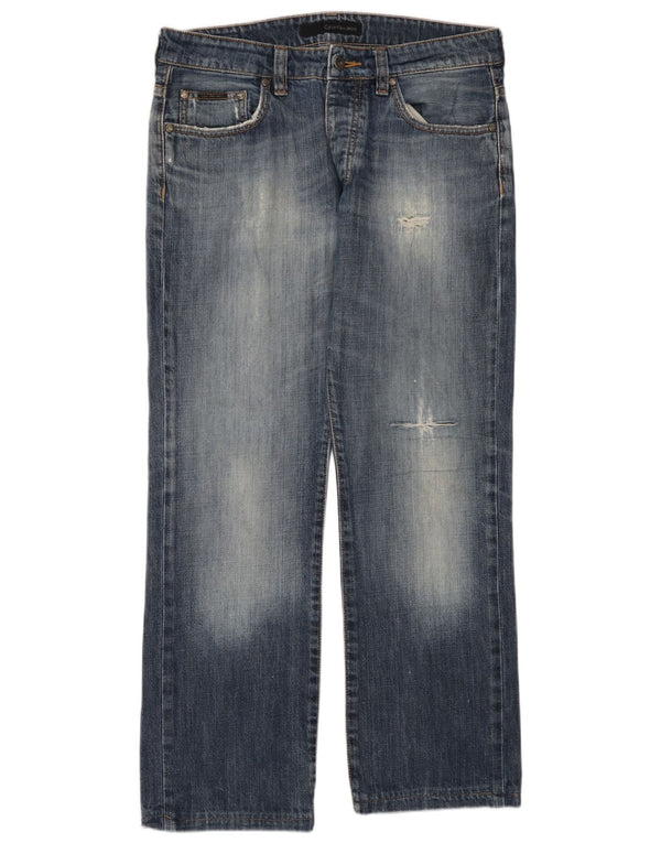 Calvin Klein Mens Distressed Straight Jeans W34 L28 Blue