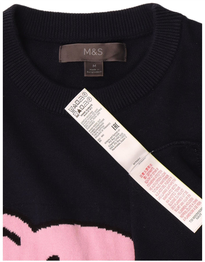 Marks & Spencer Herren-Pullover mit Rundhalsausschnitt, mittleres Marineblau mit Tiermuster