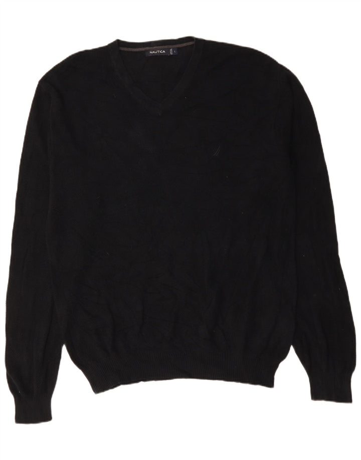 Nautica Herren-Pullover mit V-Ausschnitt, groß, aus schwarzer Baumwolle