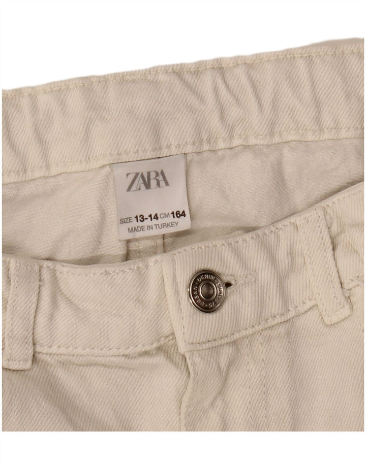 ZARA Mädchen Distressed High Waist Tapered Jeans 13–14 Jahre W28 L22 Weiß