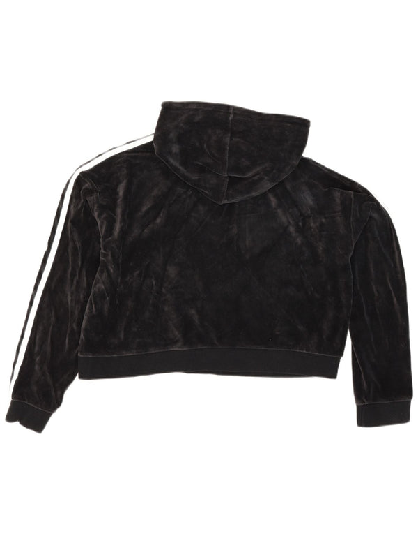 Adidas Damen Crop Velvet Oversized Hoodie Pullover UK 10 Small Schwarz Baumwolle