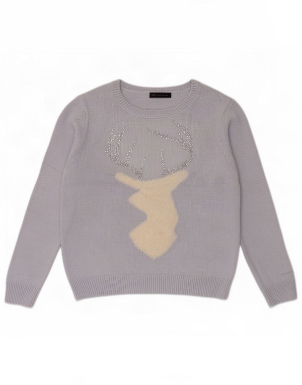 Marks & Spencer Damen-Pullover mit grafischem Rundhalsausschnitt, Gr. 16, Blau