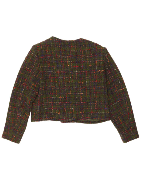 Vintage Damen Crop 5-Knopf-Blazerjacke UK 14 Mittelgrün kariert