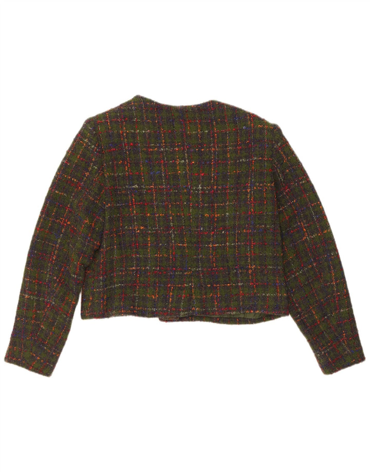 Vintage Damen Crop 5-Knopf-Blazerjacke UK 14 Mittelgrün kariert