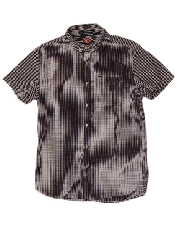 Superdry Herren-Kurzarmhemd, groß, marineblau, Gingham-Baumwolle