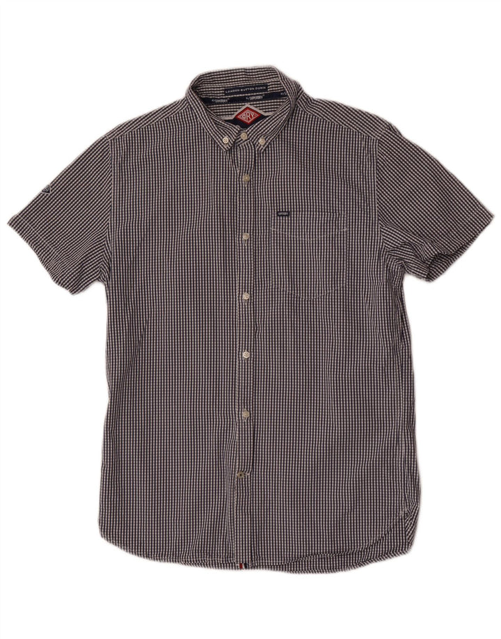 Superdry Herren-Kurzarmhemd, groß, marineblau, Gingham-Baumwolle