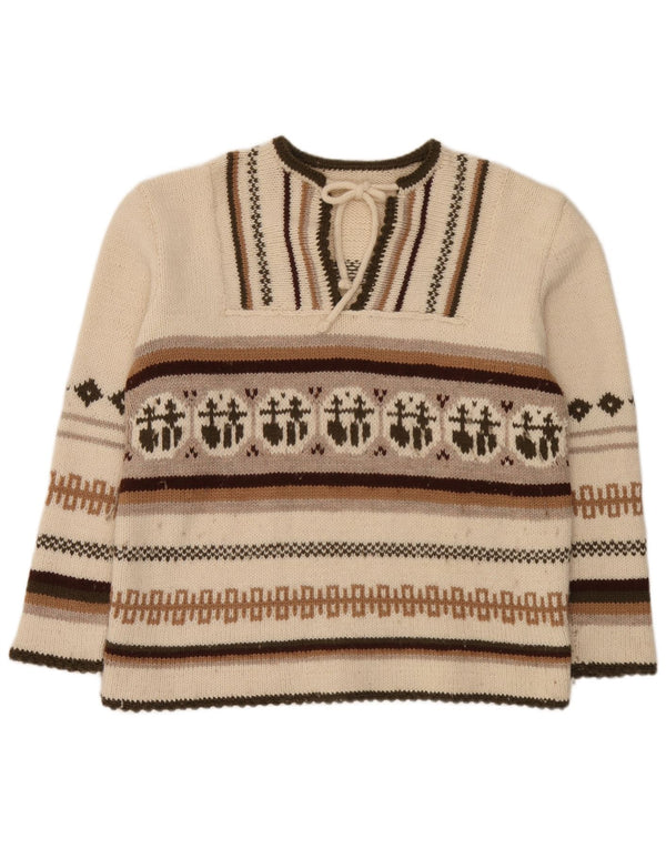 Vintage Damen Pullover mit Rundhalsausschnitt UK 20 2XL Off White Fair Isle