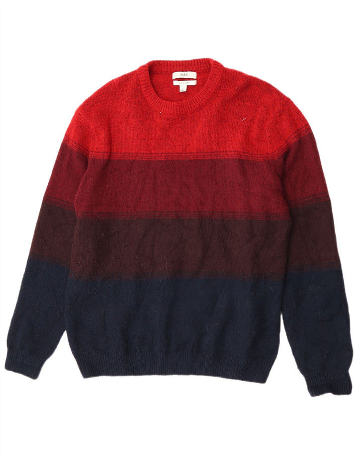 Marks & Spencer Herren-Pullover mit Rundhalsausschnitt, groß, bordeauxrot gestreift