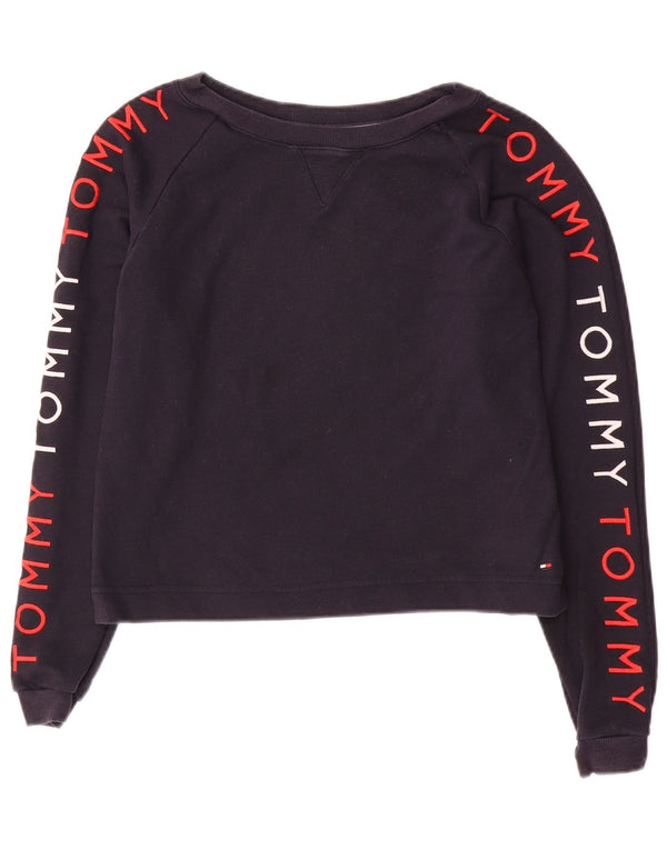 Tommy Hilfiger Damen Crop Graphic Sweatshirt Pullover UK 10 Small Marineblau