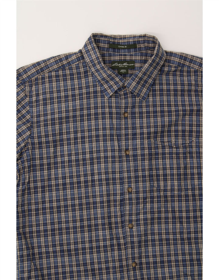 EDDIE BAUER Mens Classic Fit Short Sleeve Shirt Large Grey Check Cotton Vintage Eddie Bauer and Second-Hand Eddie Bauer from Messina Hembry 