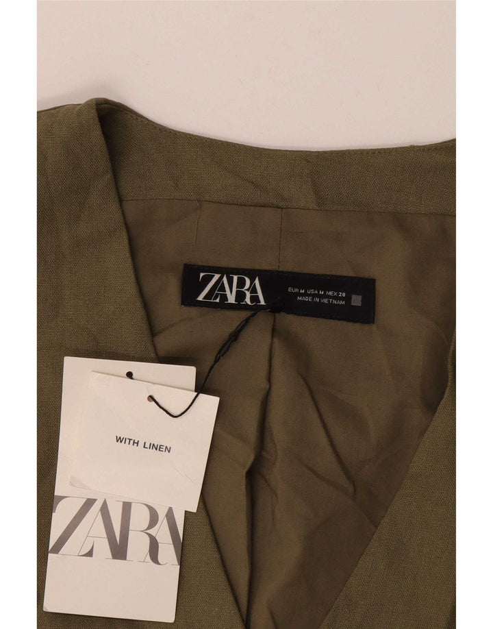 Zara Damen Weste UK 14 Medium Khaki Leinen