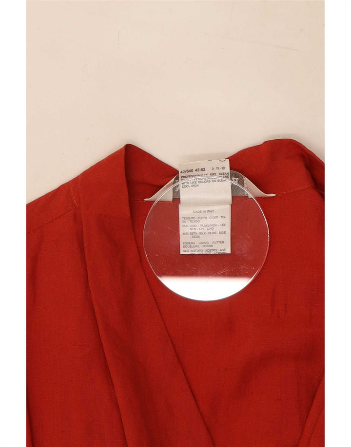 Max Mara Damen Wickelkleid UK 12 Mittelrotes Leinen