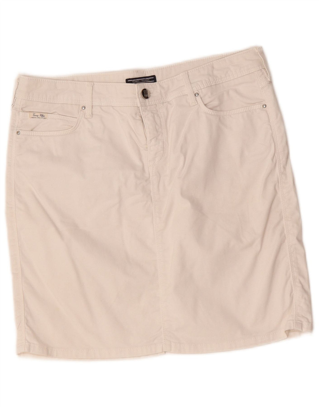 Tommy Hilfiger Damen Minirock US 10 Large W32 Weiße Baumwolle