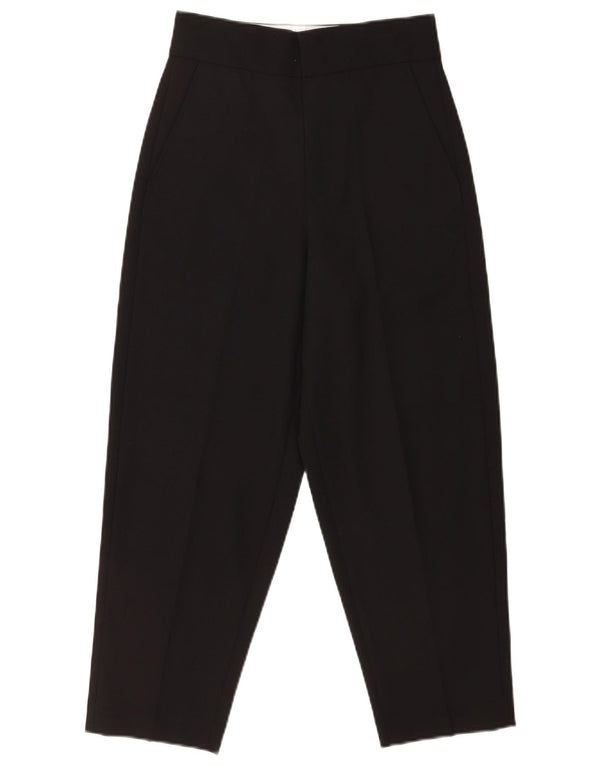 Vintage Damen High Waist Cropped Hose XS W25 L24 Schwarze Wolle