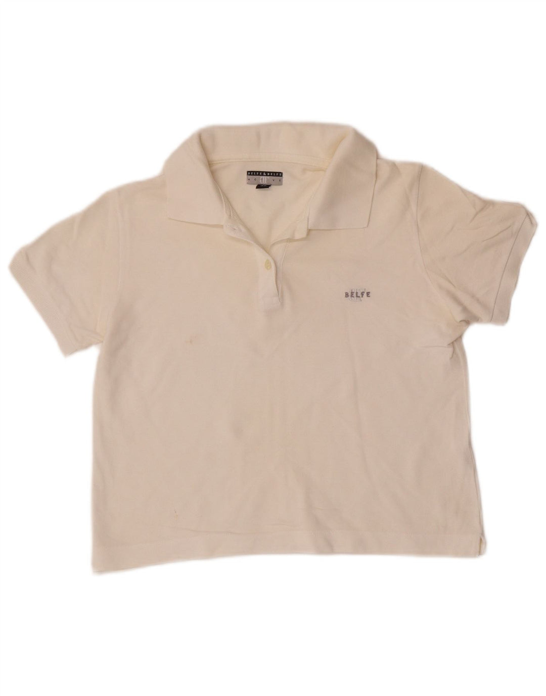 Belfe & Belfe Damen Crop Poloshirt IT 46 Large Weiße Baumwolle
