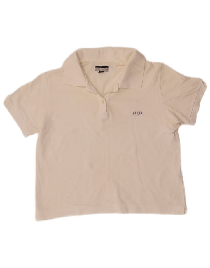 Belfe & Belfe Damen Crop Poloshirt IT 46 Large Weiße Baumwolle