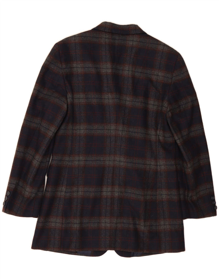 BENETTON Womens 3 Button Blazer Jacket IT 44 Medium Navy Blue Check Wool Vintage Benetton and Second-Hand Benetton from Messina Hembry 