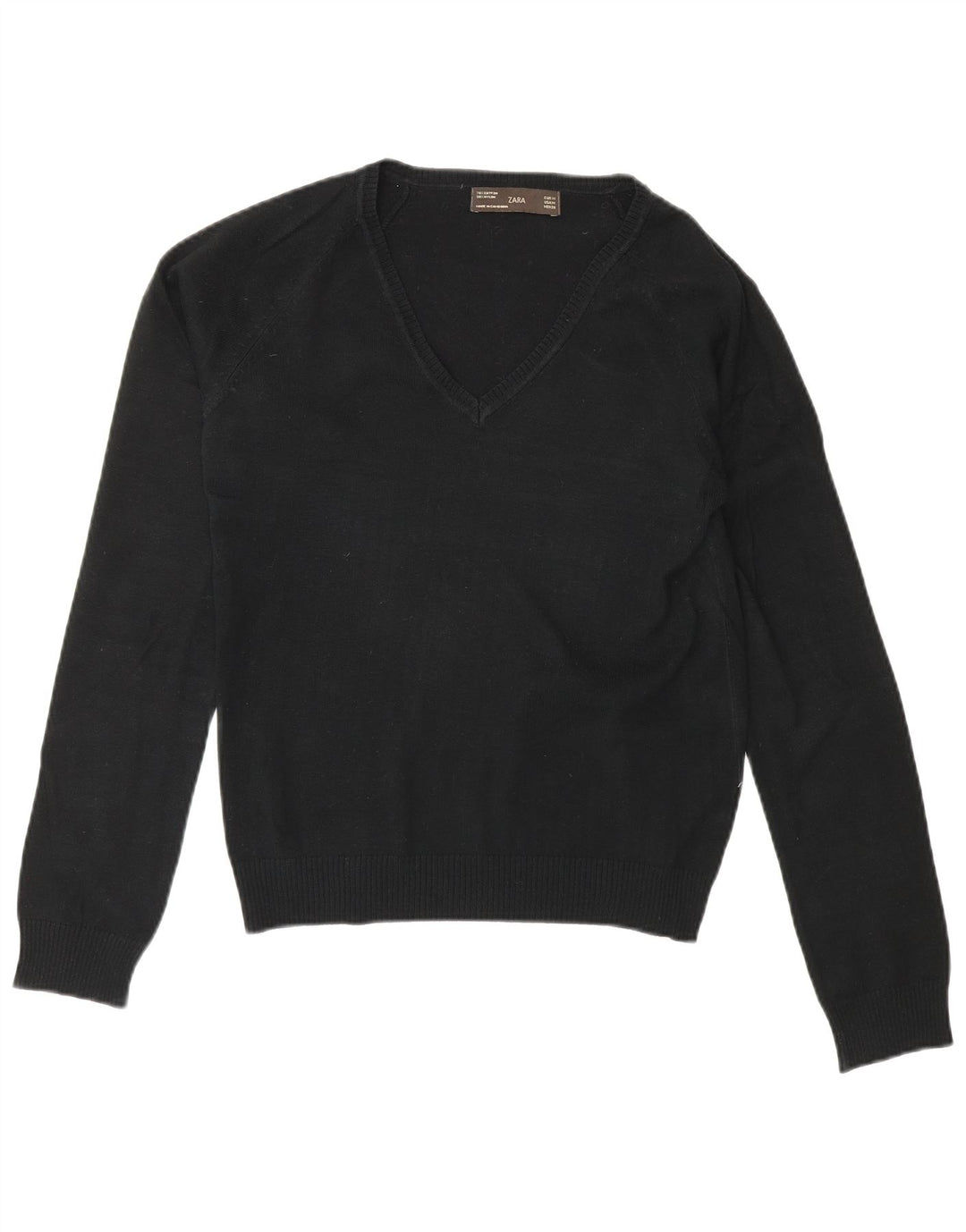 Zara Damen-Pullover mit V-Ausschnitt, UK 12, mittelschwarz, Baumwolle