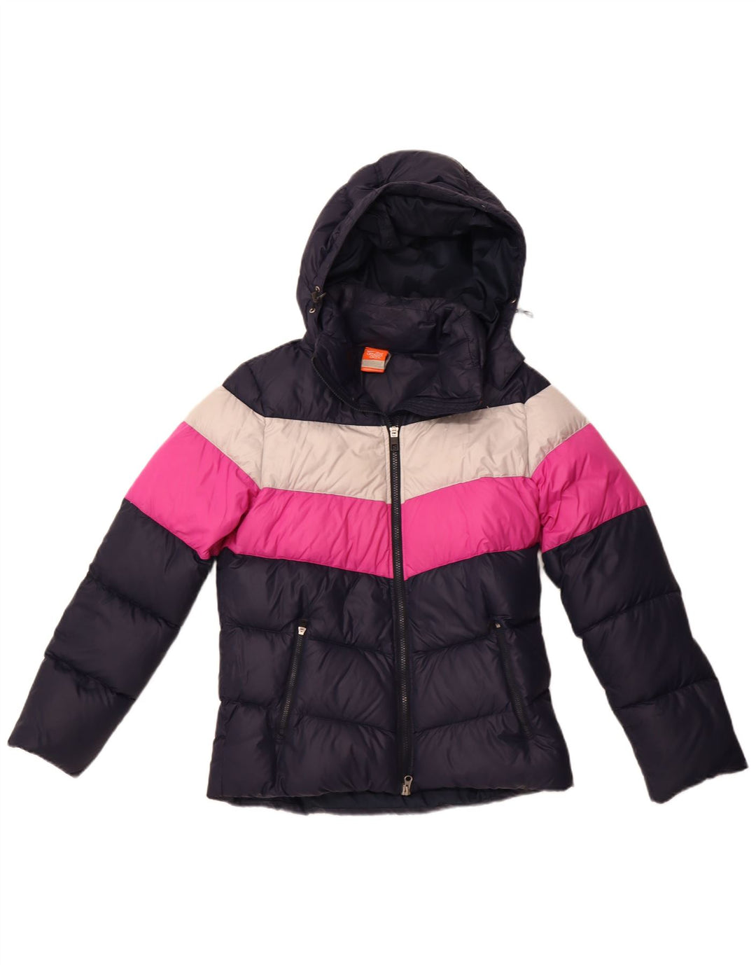 NIKE Wattierte Damenjacke mit Kapuze, UK 14, Medium, Marineblau, Colourblock-Nylon