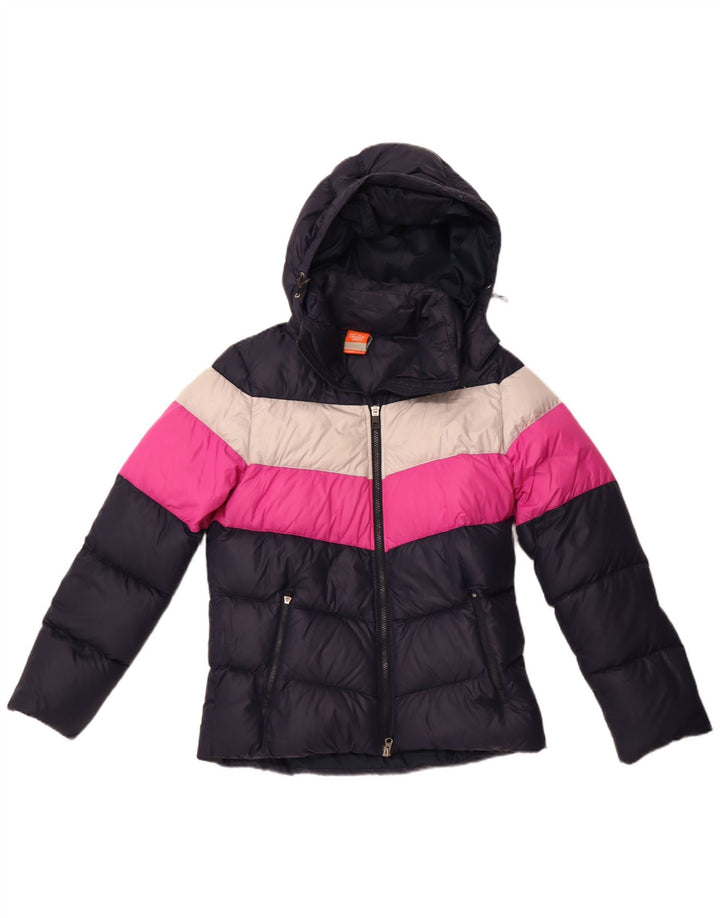 NIKE Wattierte Damenjacke mit Kapuze, UK 14, Medium, Marineblau, Colourblock-Nylon