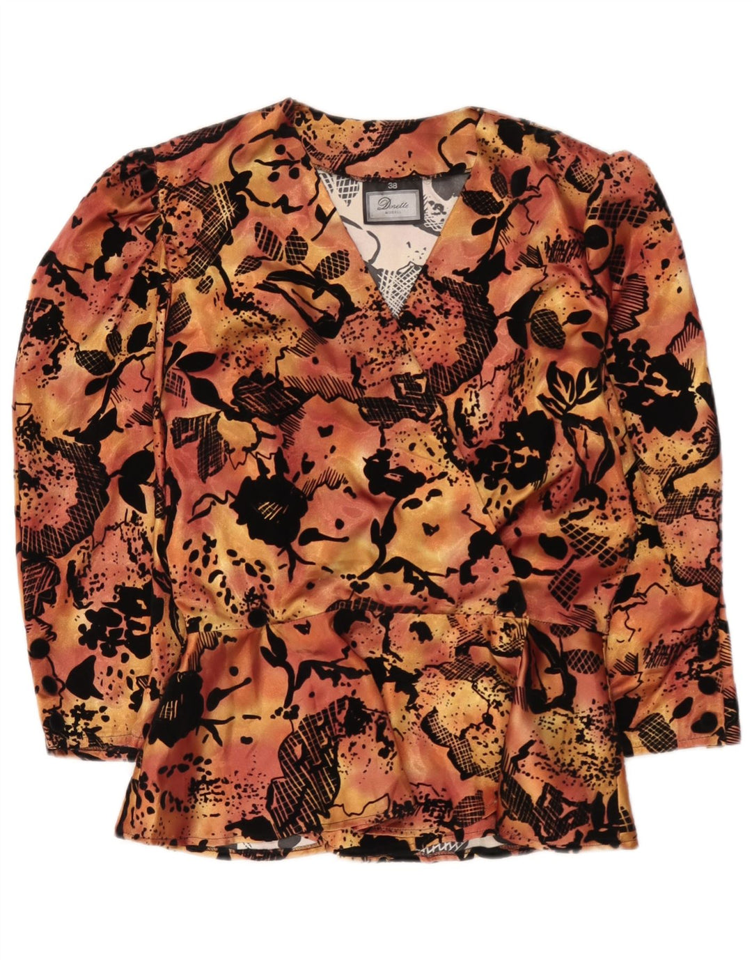 Dorette Damen-Blusenoberteil mit 3/4-Ärmeln, EU 38, mittleres Orange mit Blumenmuster