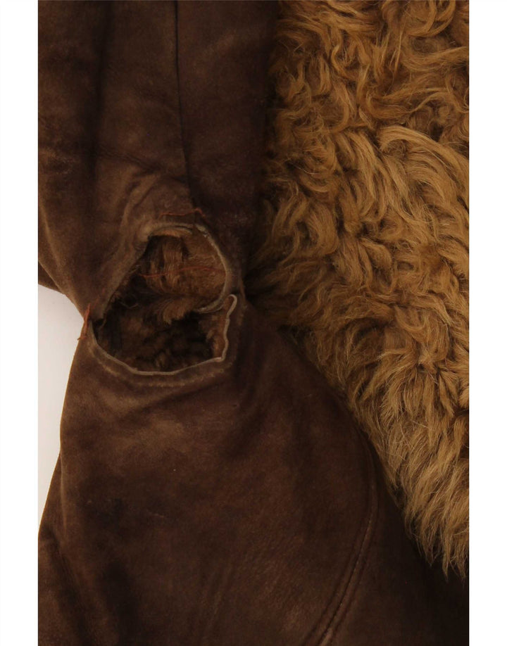 Vintage Damen 3-Knopf-Lammfellmantel UK 14 Mittelbraun