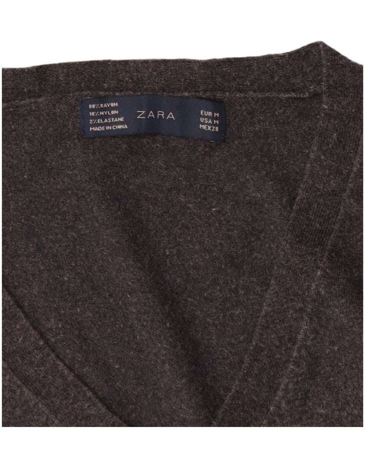 Zara Damen-Pullover mit V-Ausschnitt, UK 12, mittelgraues Viskose
