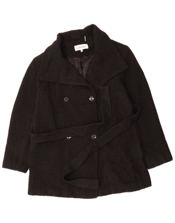 CALVIN KLEIN Damen Zweireihiger Mantel UK 18 XL Schwarze Wolle