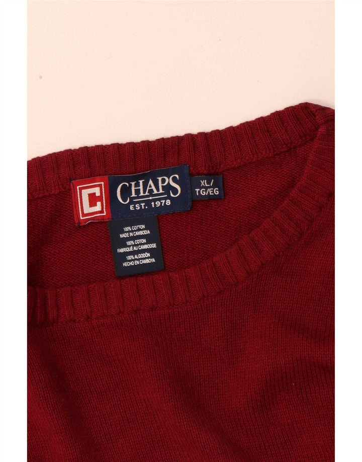 Chaps Herren-Pullover mit Rundhalsausschnitt, XL, rot gestreift, Baumwolle