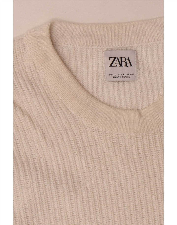 Zara Herren-Pullover mit Rundhalsausschnitt, Größe L, Weiß