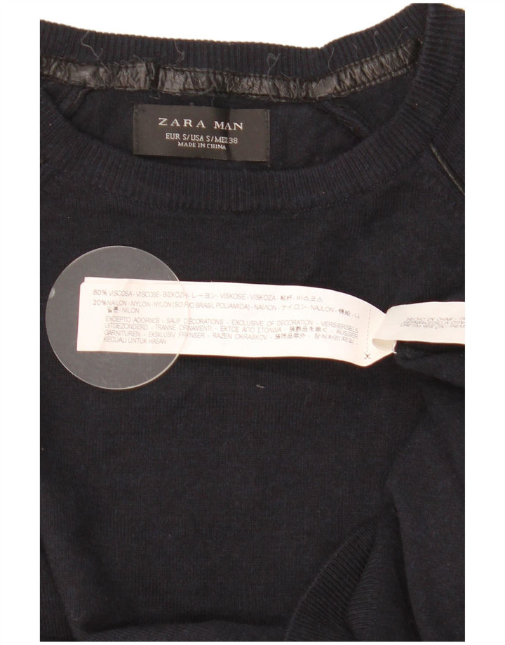 ZARA Herren-Pullover mit Rundhalsausschnitt, Größe S, marineblaue Viskose