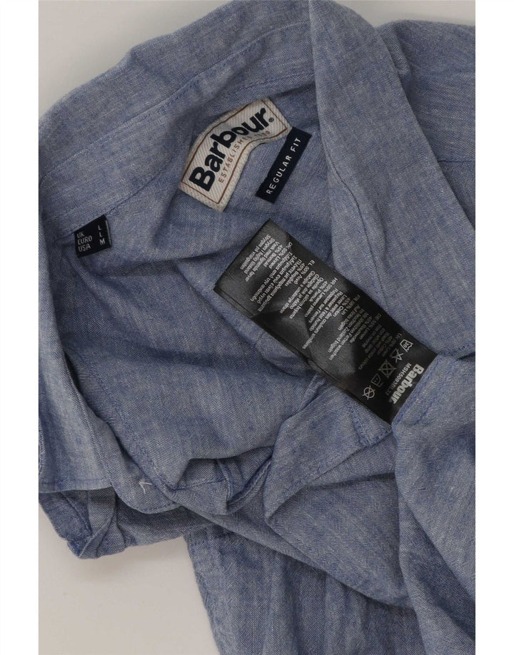 Barbour Herren Kurzarm-Hemd mit normaler Passform, großes blaues Leinen