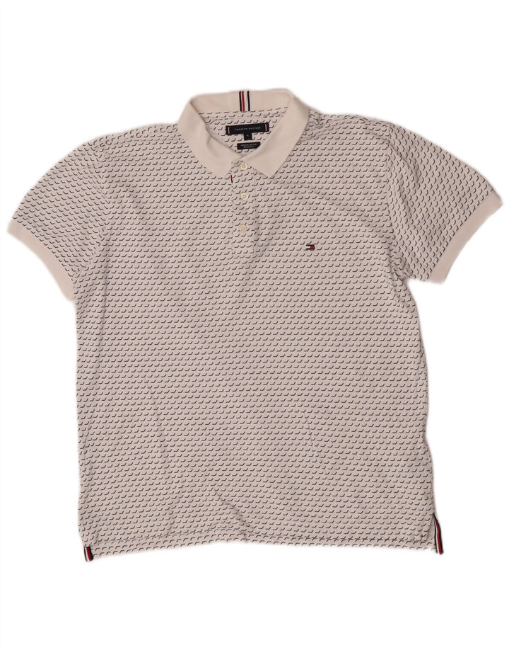 Tommy Hilfiger Herren-Poloshirt mit normaler Passform, mittelweiße geometrische Baumwolle