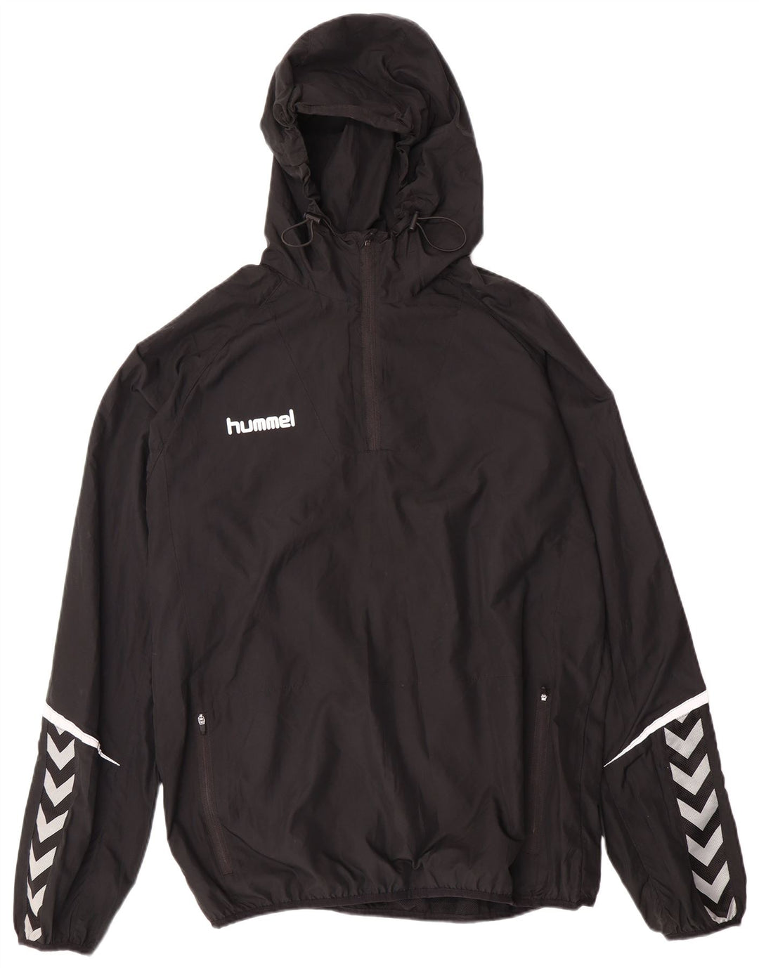 HUMMEL Mens Pullover Hooded Tracksuit Top Jacket Large Black Polyester