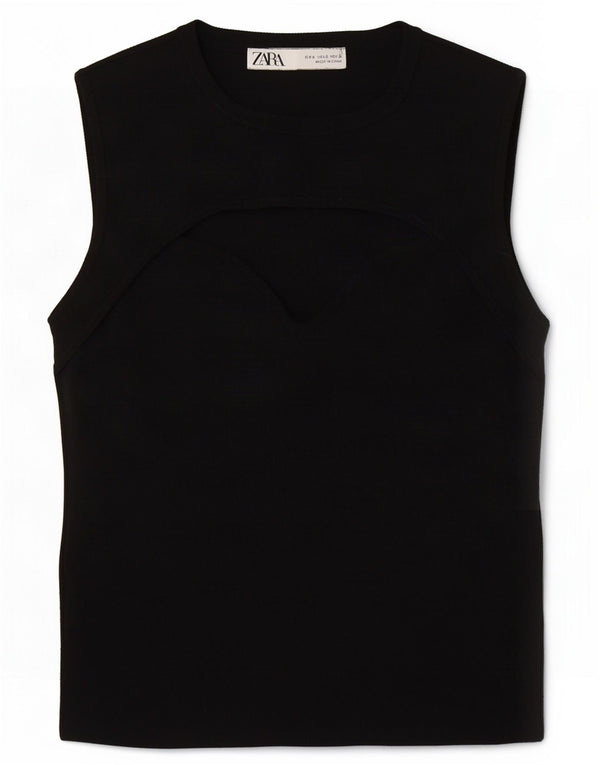 Zara Damen Crop Vest Top UK 8 Small Schwarz Polyester