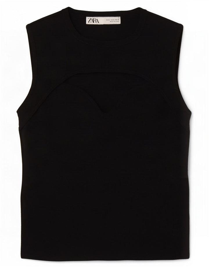 Zara Damen Crop Vest Top UK 8 Small Schwarz Polyester