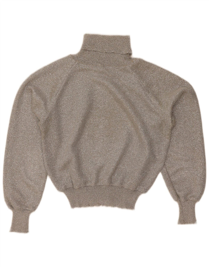 Vintage Damen Crop Rollkragenpullover Pullover UK 12 Mittelgrau