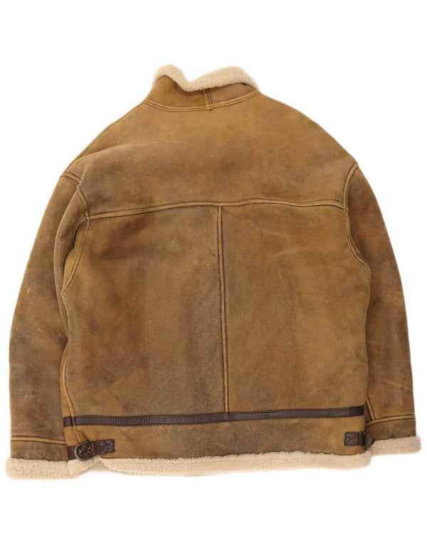 Vintage Herren Shearling Lederjacke UK 42 XL Braun