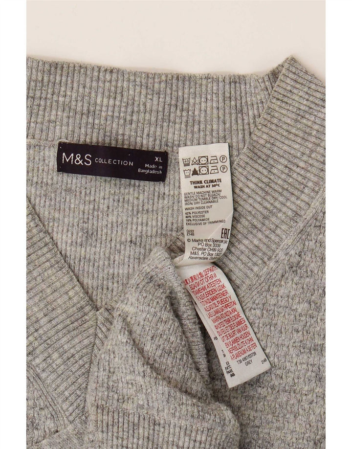 Marks & Spencer Damen-Pullover mit V-Ausschnitt, UK 18, XL, Grau, Polyester