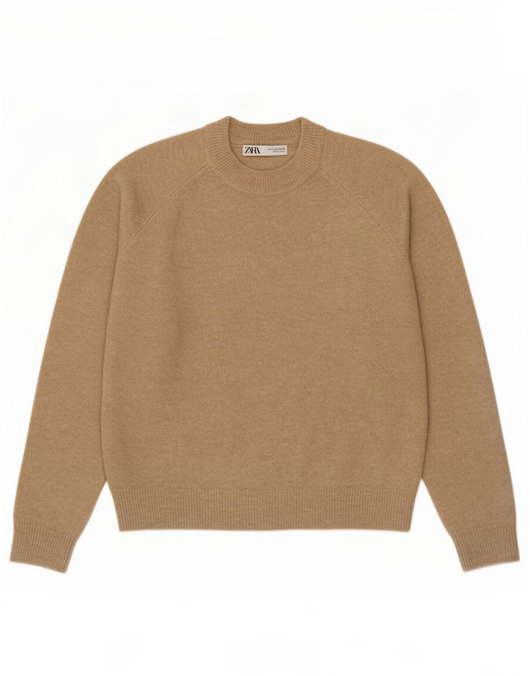 Zara Damen-Pullover mit Rundhalsausschnitt, UK 14, mittelbeigefarbenes Polyamid