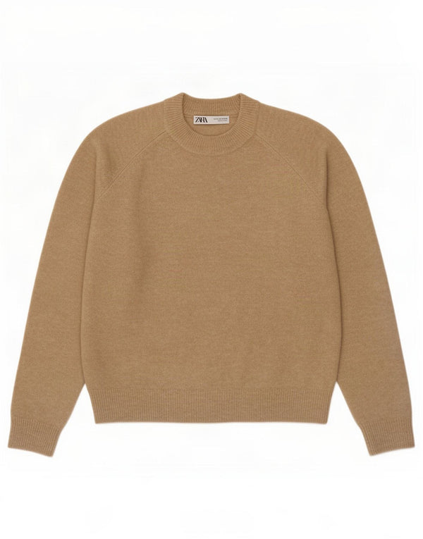 Zara Damen-Pullover mit Rundhalsausschnitt, UK 14, mittelbeigefarbenes Polyamid