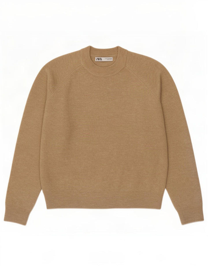 Zara Damen-Pullover mit Rundhalsausschnitt, UK 14, mittelbeigefarbenes Polyamid