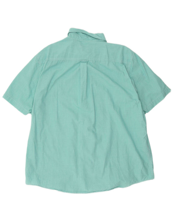 Chaps Herren-Hemd, pflegeleicht, kurzärmelig, 2XL, Türkis, Hahnentrittmuster, Baumwolle