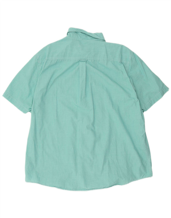Chaps Herren-Hemd, pflegeleicht, kurzärmelig, 2XL, Türkis, Hahnentrittmuster, Baumwolle