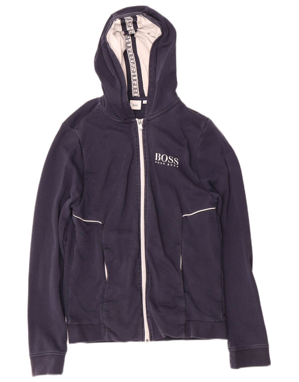 Hugo Boss Jungen-Kapuzenpullover mit Reißverschluss, 15–16 Jahre, mittelmarineblaue Baumwolle