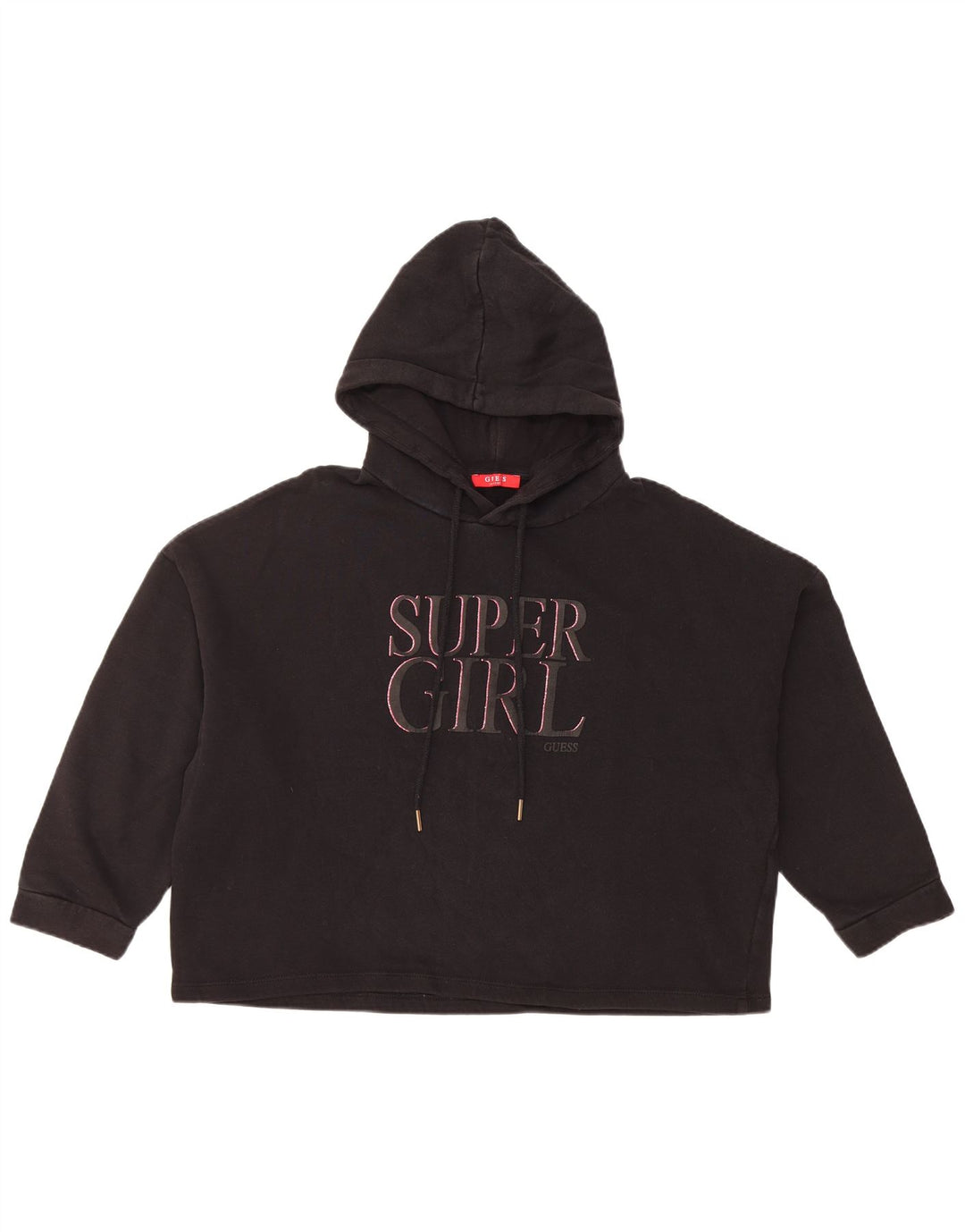 GUESS Damen-Kapuzenpullover, übergroß, 3/4-Ärmel, Grafik, Gr. 8, Schwarz