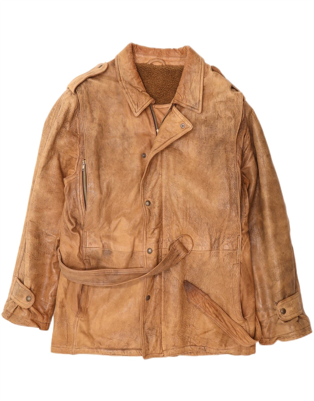 VINTAGE Herren Militärlederjacke UK 42 XL Beige